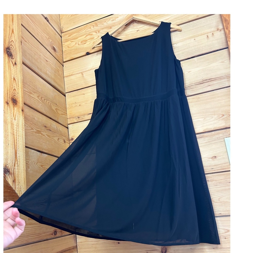 Blue Sky Clothing Co Black Bamboo Mesh Overlay Sleeveless Midi Dress Large L